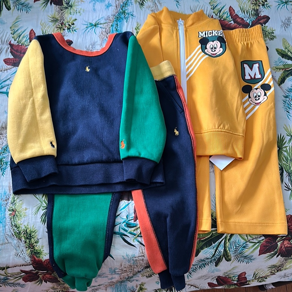 Colorful Kids' Polo Set & Disney Brand Mickey Mouse track suit. Gender neutral.